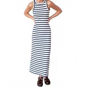 NEW EMERSON FRY racerback tank maxi dress in navy stripe rib